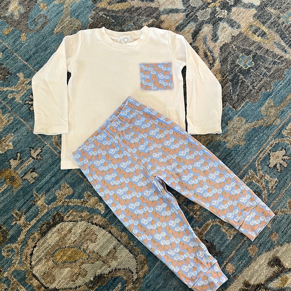 The Proper Peony 24 month boys pumpkin two piece set.